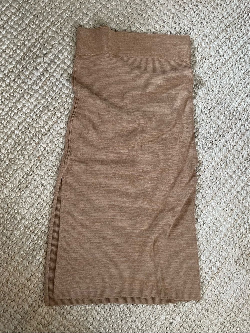Free People Camel Ribbed Midi Skirt with Side Slit